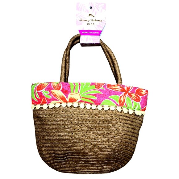 Tommy Bahama Girls‎ Floral Romper Dress & Straw Purse Set - Tropical Print 7 NWT - Picture 5 of 11